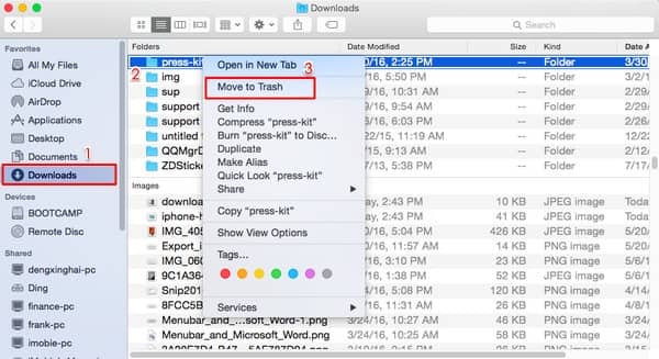 How to delete files in download folder on mac